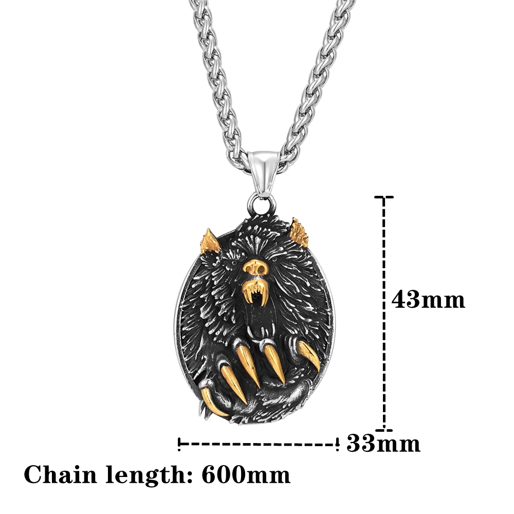Viking Fenrir Wolfsklauen-Halskette, Odin, nordische Runen, goldfarben, Anhänger aus Edelstahl, Amulett, Retro, isländischer Schmuck, Geschenk für Männer. – Detail 3