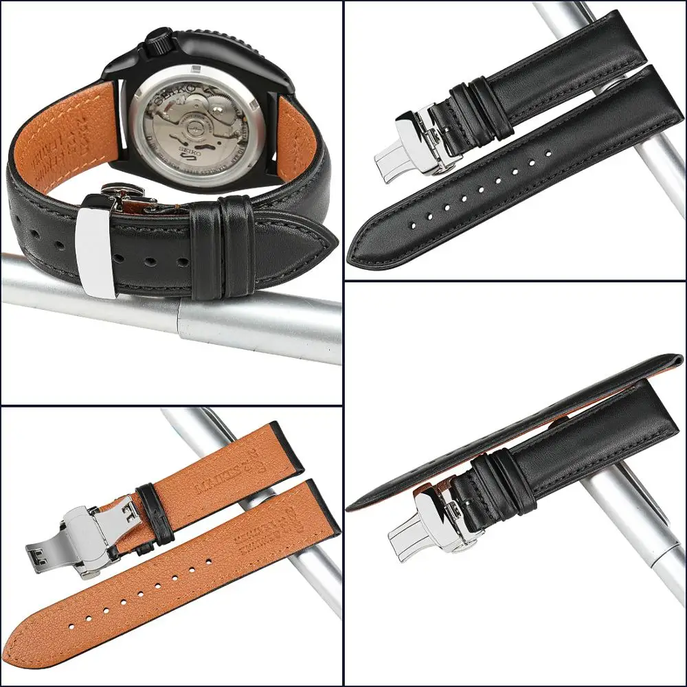 MAIKES Luxury Cow Leather Watch Bands 20mm 22mm 24mm With 316L Stainless Steel Butterfly Buckle Watch Strap Soft Watchbands