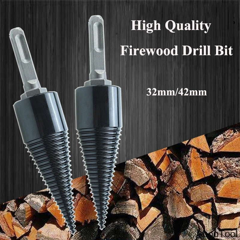 4PCS Set Wood Splitter Drill Bit 32MM 42MM High Speed Steel Log Firewood Drill Bits Screw Cone Driver Woodworking Drilling Tools