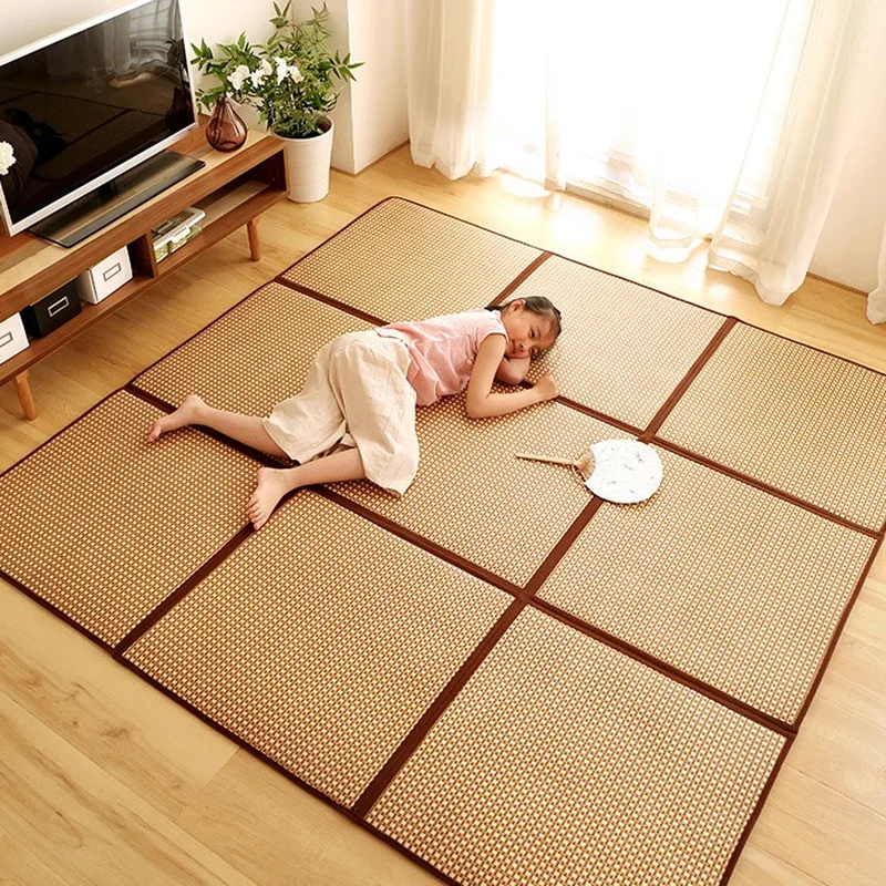 Cordial Shining Folding Rattan Carpet 130X195CM Tatami Rug 1CM Thick Baby Play Mat Non-slip Bedroom Living Room Mat No Wash ZM22