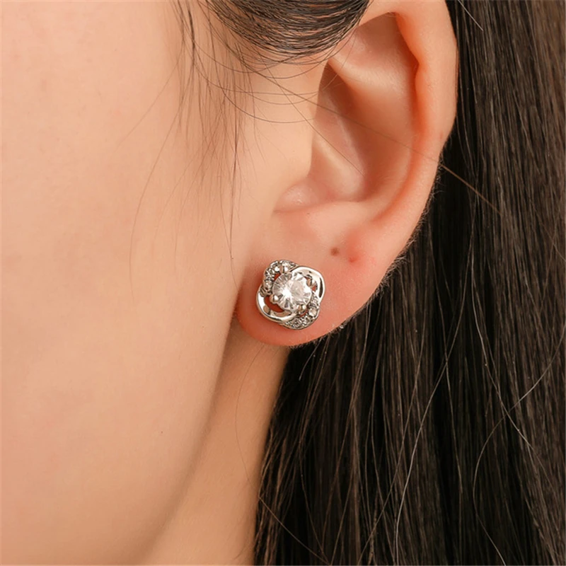 High Quality Round Cubic Zircon Earrings for Women Ladies Girls CZ Crystals Stud Earrings Gold Color Jewelry Lovely women gift