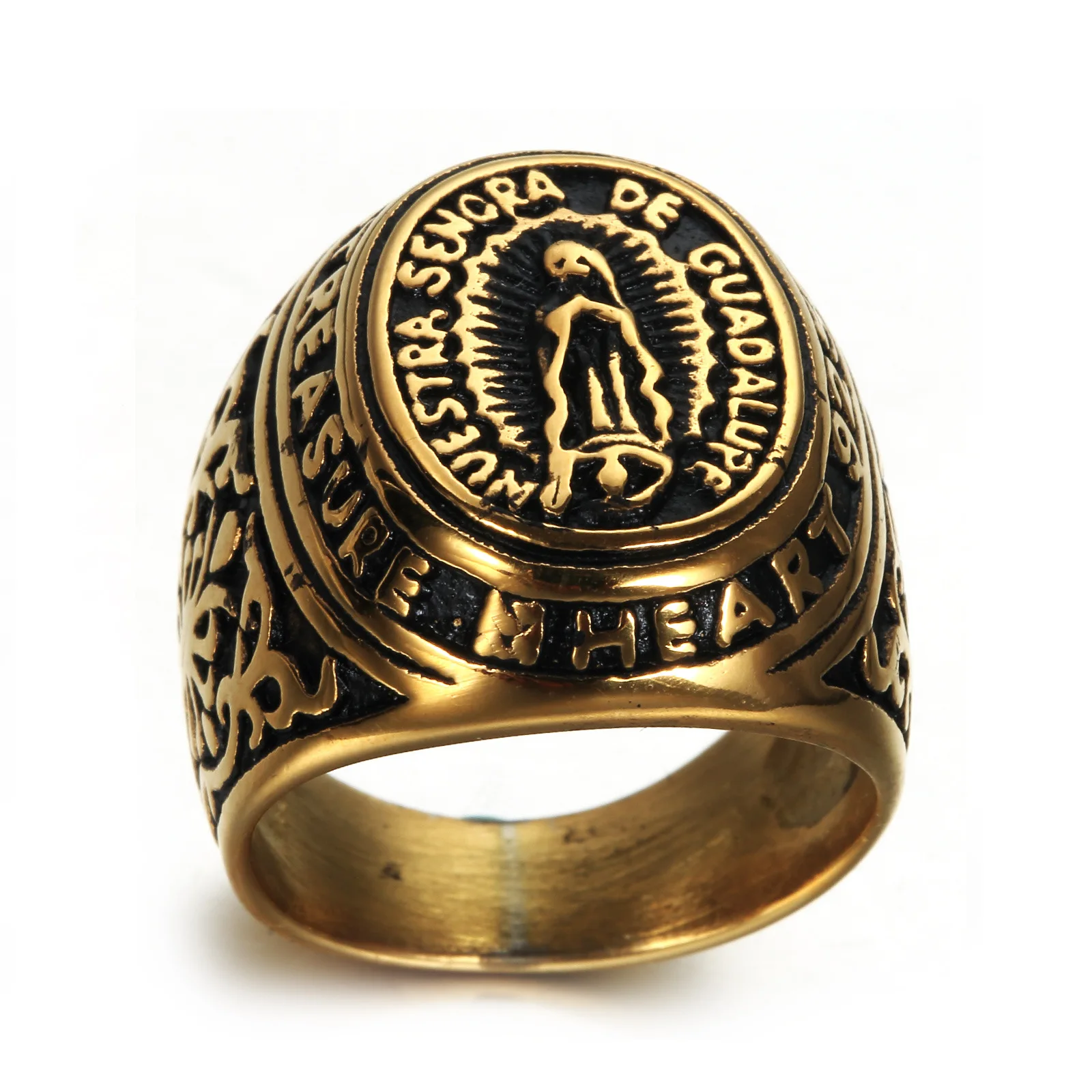 Vintage golden Virgin Mary ring male titanium steel accessories