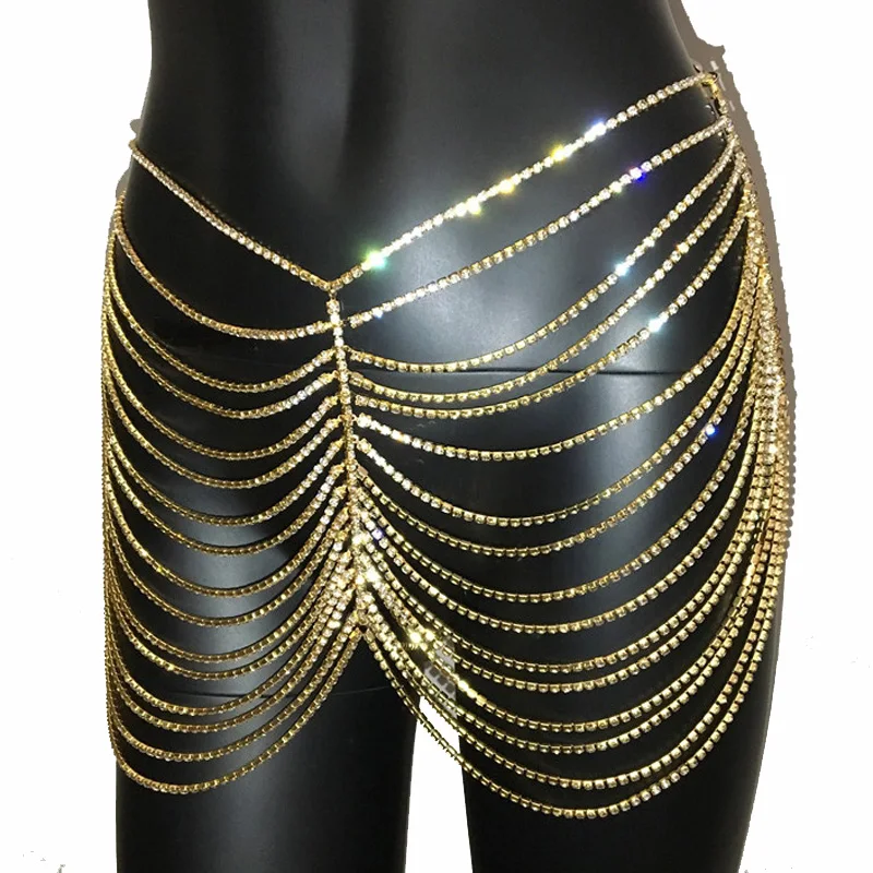 Gold Silver Fringe Crystal Mini Skirt Women Rhinestone Carnival Hip Tassel Skirts Sexy Party Club Festival Burning Man Belt Wear
