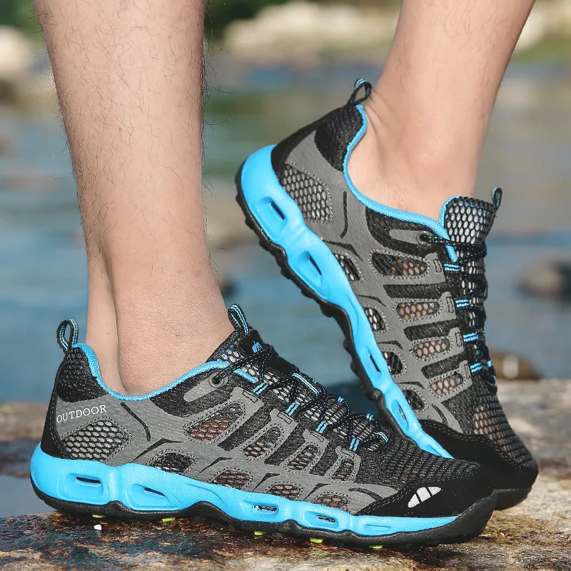 Moda verão sapatos de trekking femininos casais tamanho 36-46 sola oca respirável tênis de praia masculino sapatos de caminhada ao ar livre feminino