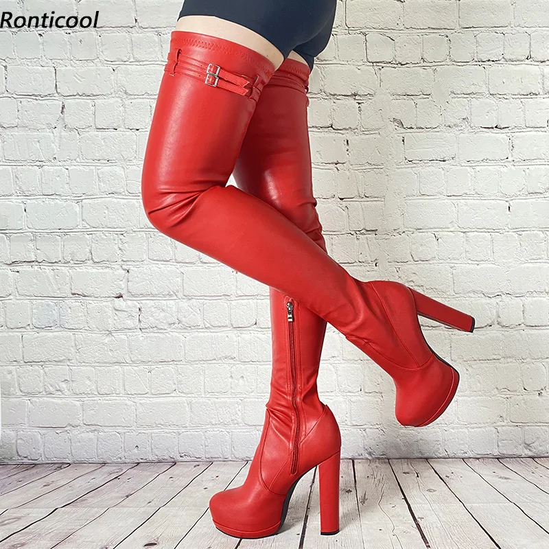 

Ronticool Women Platform Thigh Boots Spring Unisex Chunky Heeled Round Toe Gorgeous Pink Purple Red Cosplay Shoes Us Size 5-20