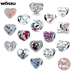 WOSTU Real 925 Sterling Silver Openwork Heart Charm Fit Original Bracelet Pendant Lucky Beads Wedding Fashion Jewelry FIC1248