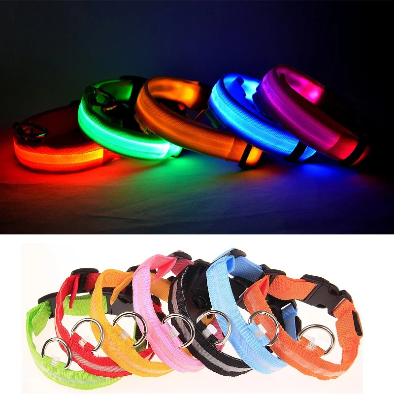 Nylon Pet Dog Collar LED Light Night Safety Flash Luminous Light up In the Dark Pet Supply for Small Dog Cat Adjustable Collars