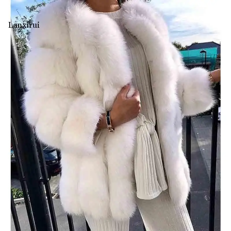 Fake Fox Fur Coat Silver Fox Fur Coat Women Winter black Coats Long Sleeve Jacket Outerwear Women Fashion casaco feminino