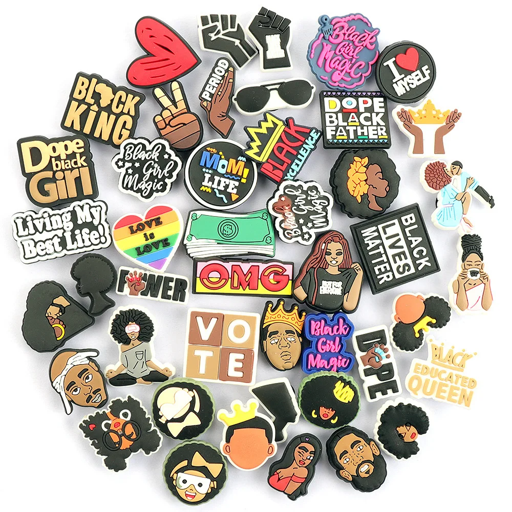 

20pcs/lot Shoe Charms Decoration accessory Buckle black man serious for clog DIY combiation for Bracelets friends Gift wholesale