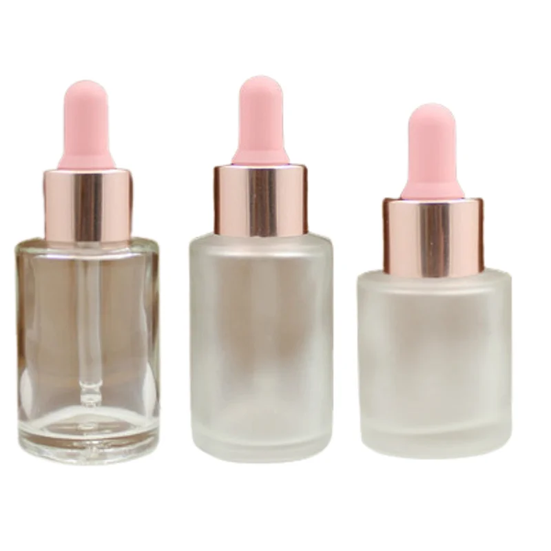 

Empty 20ML 30ML Clear Glass Bottle Rose Gold Ring Pink Top Essential Oil Dropper Vials Cosmetic Refillable Container 15Pieces