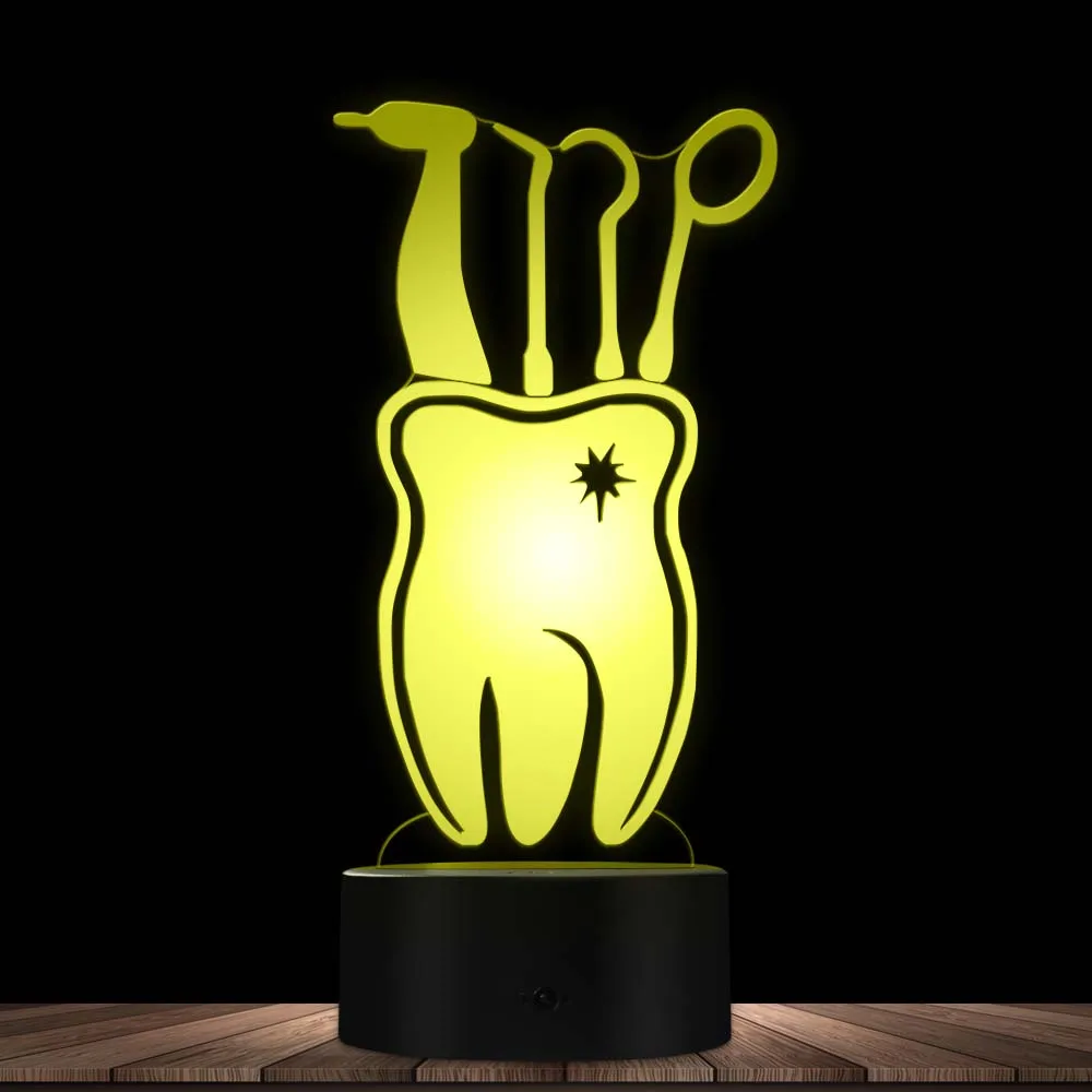 

Dental Care Decal Dentist Acrylic Table Light Dental Hygienist Gift Tooth Medical Art With Color Changing Optical Illusion Light