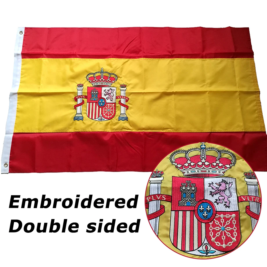 Double-sided Embroidered Sewn Spain Flag Banner Spanish National Flag Embroidery World Country Banner Oxford Fabric