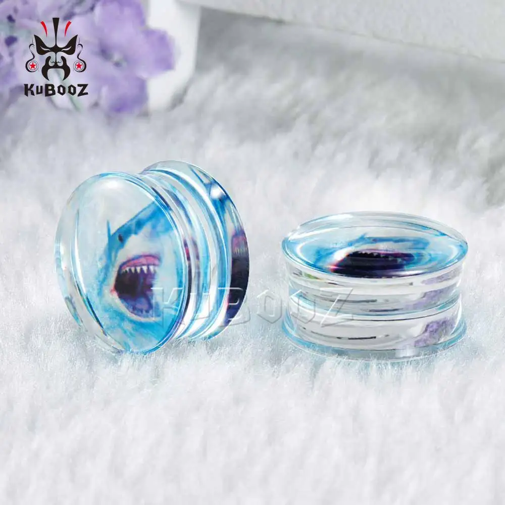 Wholesale Price Transparent Acrylic Shark Logo Ear Piercing Plugs Tunnels Gauges Earrings Strechers Expanders 38PCS