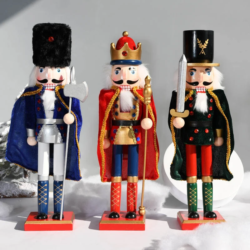 

Wooden Nutcracker Figurine Bionic Puppets Nutcracker Soldier Model Christmas Ornaments Home Decoration Painted Dolls 30cm/38cm