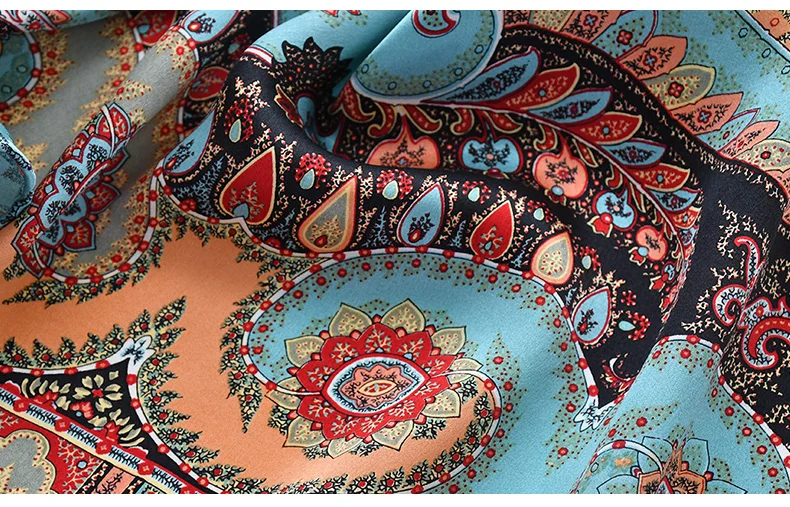 Peacock Blue Natural Satin Silk Scarf 110cm Big Square Bandana Printed 100% Pure Silk Scarves Women Luxury Shawl Gift for Lady