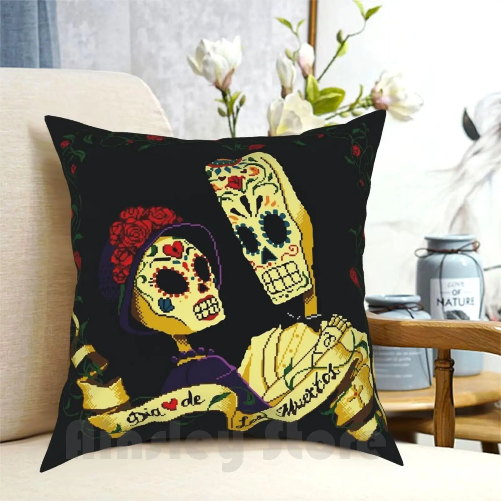 Dia De Los Muertos Pillow Case Printed Home Soft DIY Pillow cover Grim Fandango Manny Skeleton Calavera Game Games Old