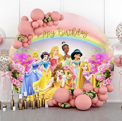 Disney Princess Round Photography Banner Backgrounds Kid Girl Birthday Party Backdrops Decoration For Baby Shower Party Supplies