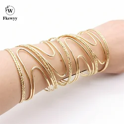 Fkewyy Luxury Charm Bracelets For Women Gold Color Hollow Bracelets Designer Gothic Accessories Alloy Statement  Jewelry Bangles