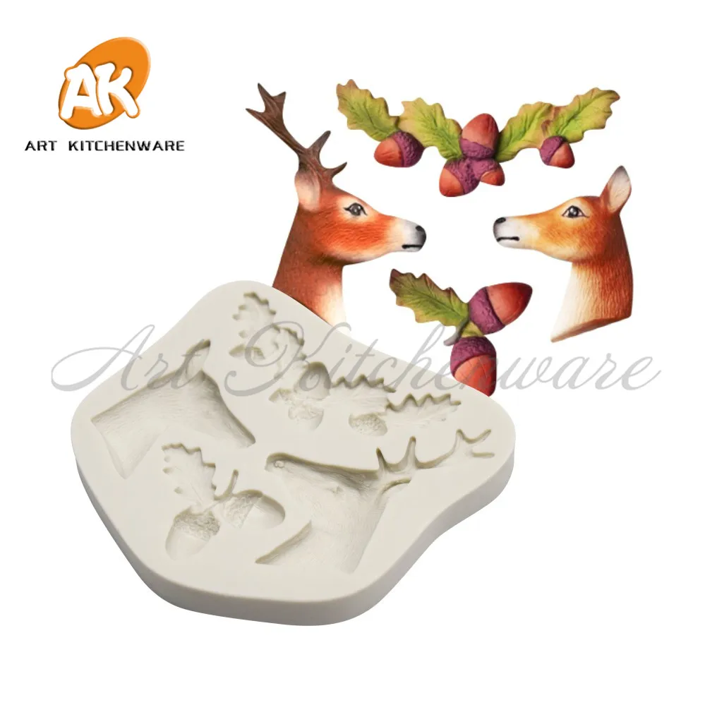 Animal deer Head Silicone Cake Mold Sugarcraft Cake Molds Silicone Silicone Fondant Mold for Cake Decorating Cake Tool