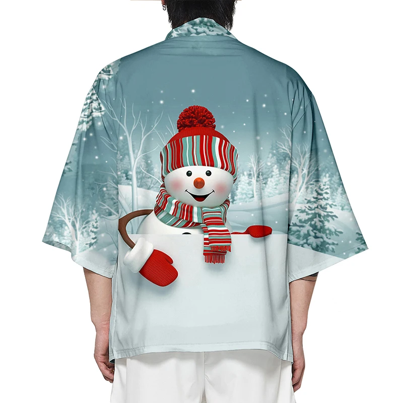 

Merry Christmas Snowman Kawaii Kimono Shirt 3d Print Fashion Men Seven Point Sleeve Tops Casual Sport Cardigan Jacket Streetwear