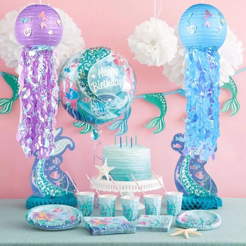 1st Girl Birthday Mermaids Party Favors Tableware kit Ocean Mermaid wish lanter Little Mermaid Party Wedding Decor Baby Shower