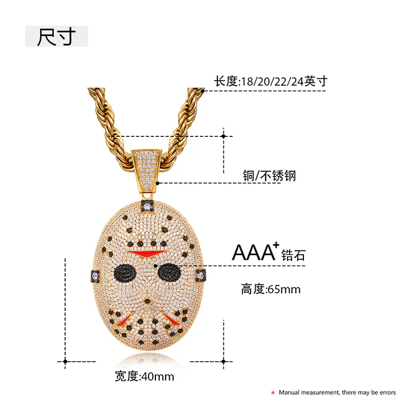 Hip Hop AAA Cubic Zirconia Paved Bling Iced Out The Film Saw Mask Pendants Necklace for Men Rapper Jewelry Drop Shipping