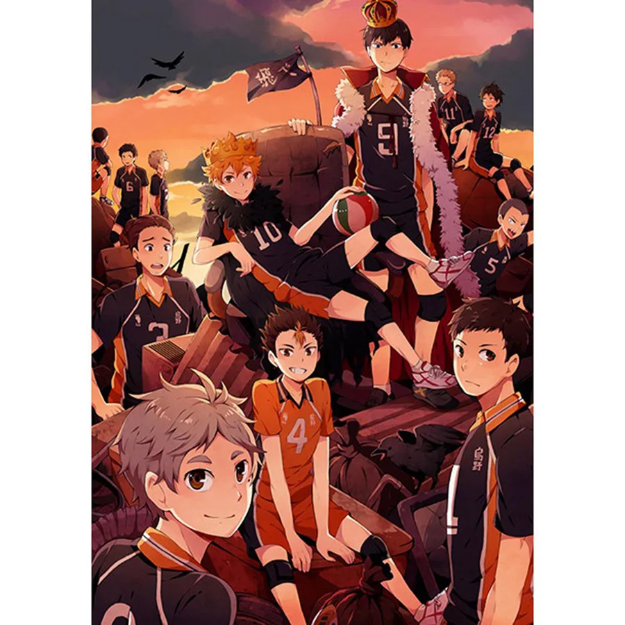 2021 siatkówka chłopiec kreskówka z japonii Anime Haikyuu plakat 5D DIY diament malarstwo mozaika haft grafika ścienna obraz ozdobny