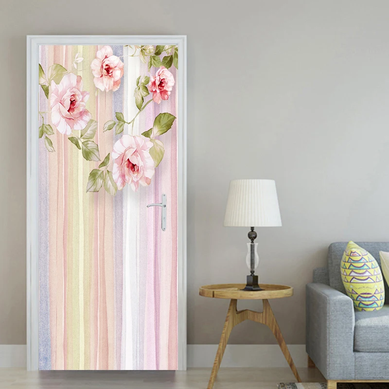 

Hand Painted Romantic Flowers 3D Door Sticker Living Room Wedding Bedroom Wall Decoration Waterproof PVC Self-Adhesive Poster