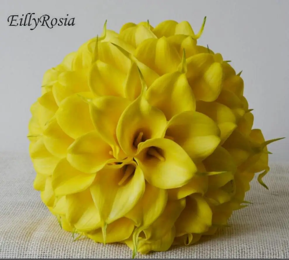 EillyRosia  Yellow Calla Lily Bridal Bouquet White Round Gorgeous Simple Design Wedding Flowers Artificial Bride Bouquet Newest