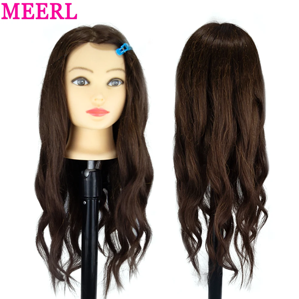 Mannequin Heads With 80% Human Hair With Adjustable Tripod For Braiding Tete de cabeza Dolls Head Hairdresser Practice Styling