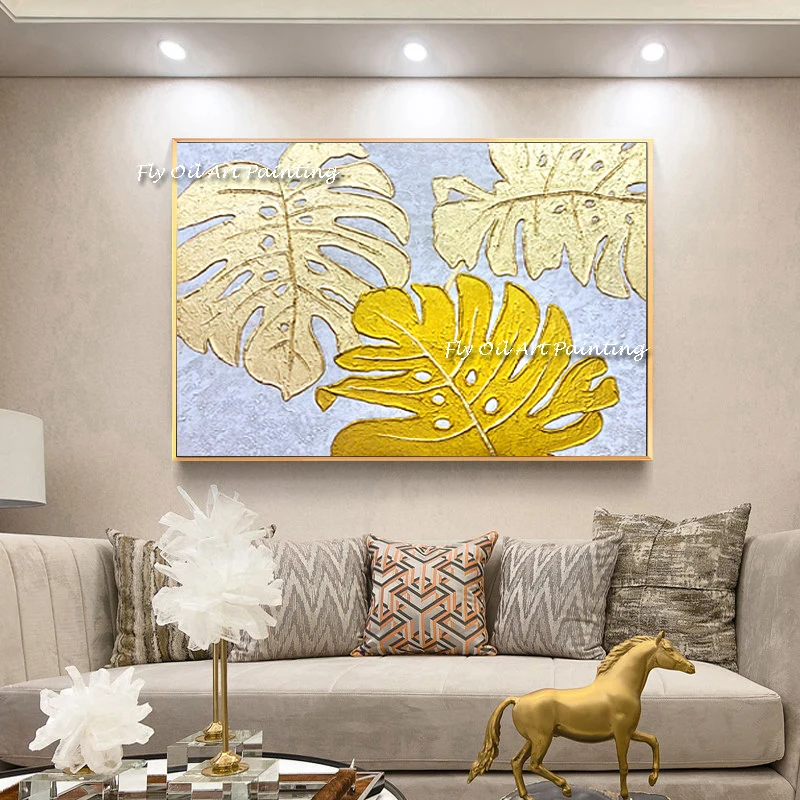 

Decor Art Modern Newest Gold Leaf Oil Painting Designs 100% Hand Painted Canvas Wall Art Home Decoration Painting Decor Gift