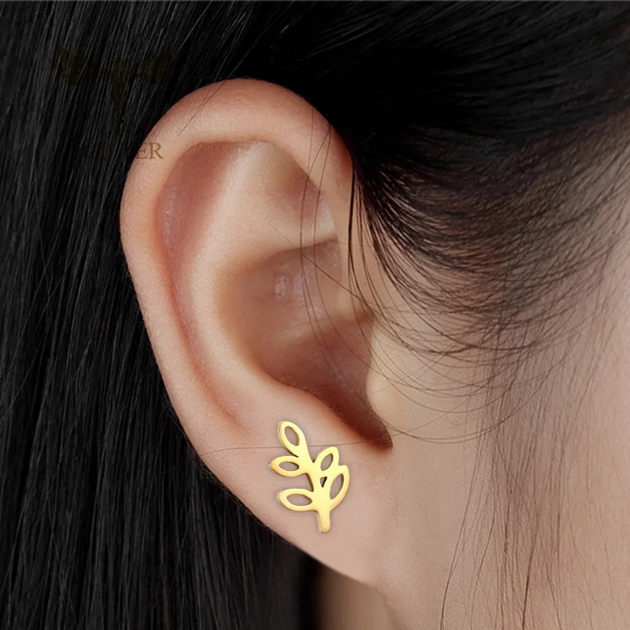 12 Pairs Lot Korean Fashion Leaf Stud Earrings Women Golden Stainless Steel Jewelry Earrings Set Wholesale Cheap for Resale Gift