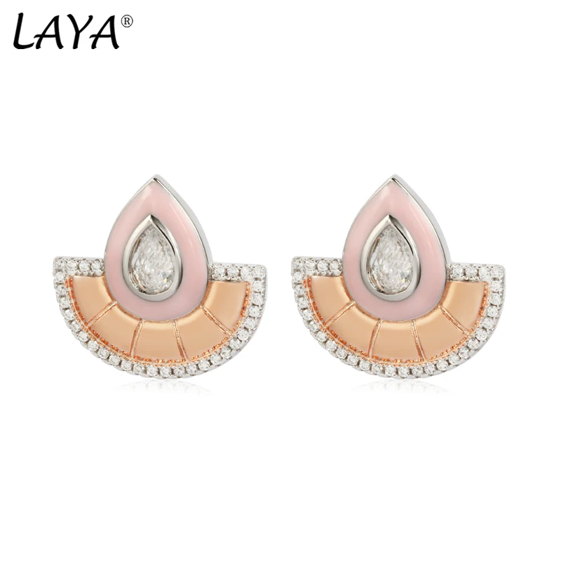 

Laya 925 Sterling Silver Fashion Bohemian Style High Quality Zircon Enamel Earrings For Women Luxury Jewelry 2021 Trend