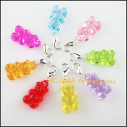 16Pcs Mixed Acrylic Animal Bear Charms With Silver Plated Clasps Pendants