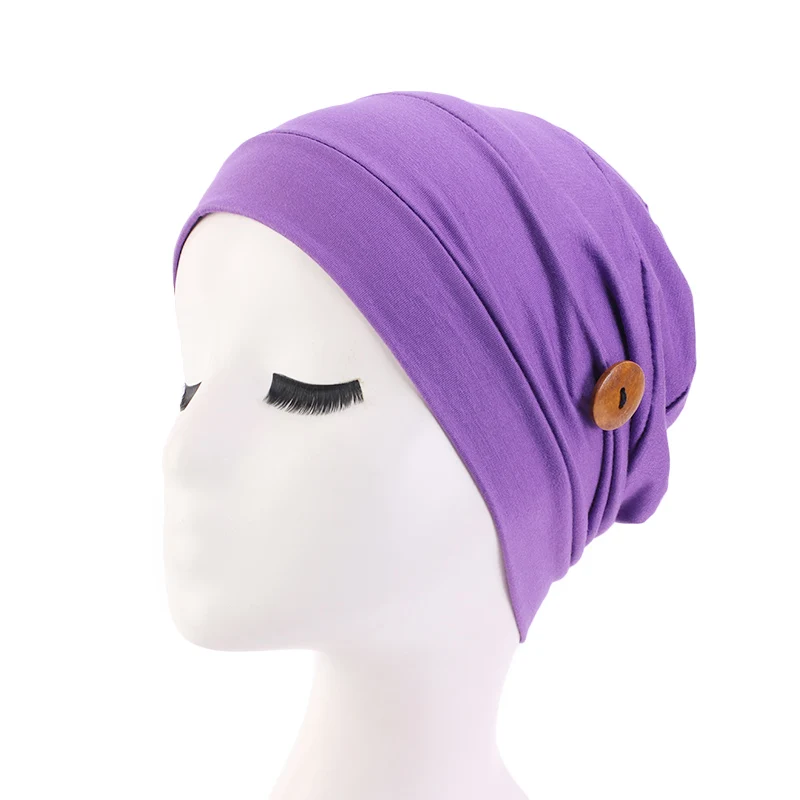 Chemo Hoed Zachte Katoenen Verlies Kanker Hoed Met Knop Voor Dragen Oor Bescherming Hoed Tulband Vrouwen Slaap Cap Dames Hoofddeksels