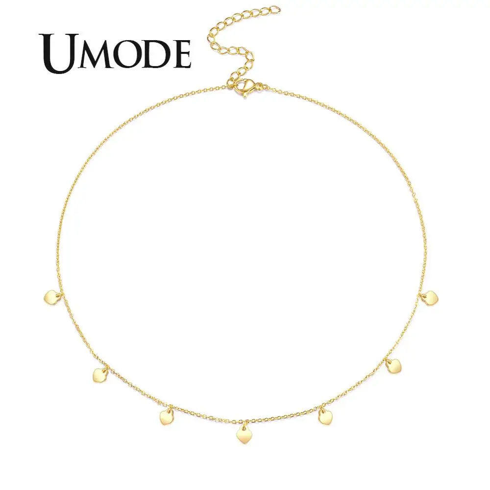 UMODE Heart-Shaped Link Chain Necklaces Metal Copper Plating Gold Color For Women Necklace Girl Gift UN0388