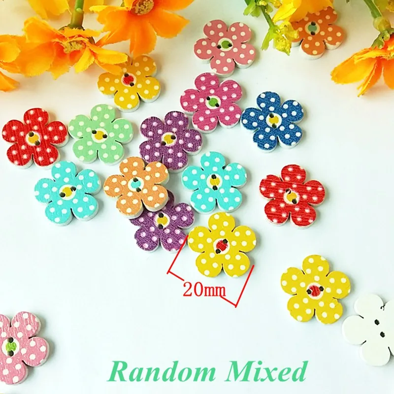 100pcs 20mm flowers Buttons Mixed Sewing supplies Round Button Decorative Buttons Accesories for Crafts Embellishments