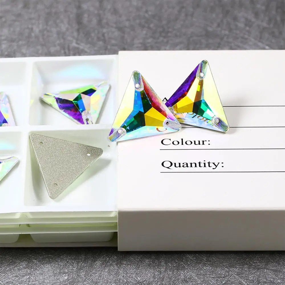 Triangle Sew On Stones and Crystals AB Colors K5 Glass Flatback Rhinestones Sewing Diamond for Clothes Garment Wedding Dress