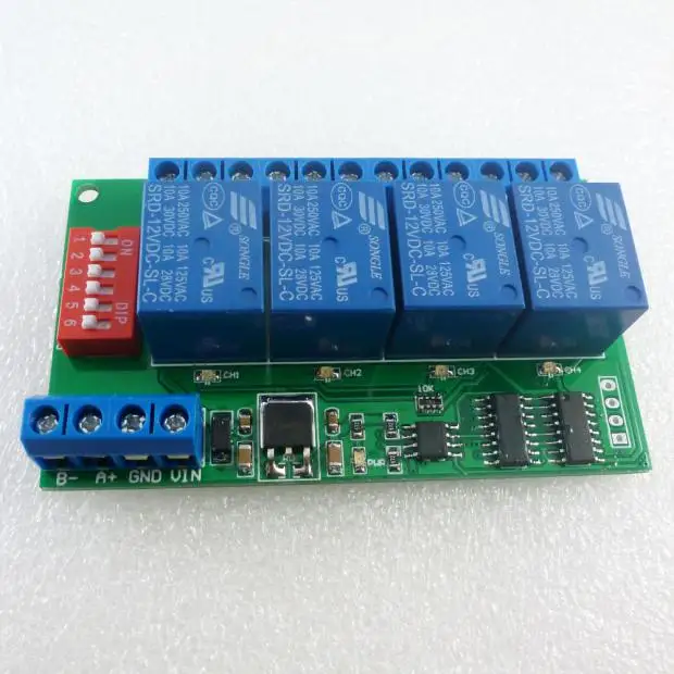 12V 4-channel RS485 Bus Multi-function Delay Relay MODBUS and AT Command Control Remote Control Switch