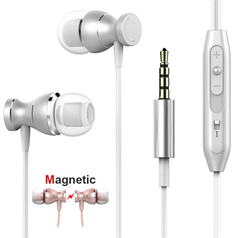 Metal Magnets Wired Earphones Stereo Headphones with Mic Wired Headset Headphones on the phone Earbuds 3.5mm Magnet earphone