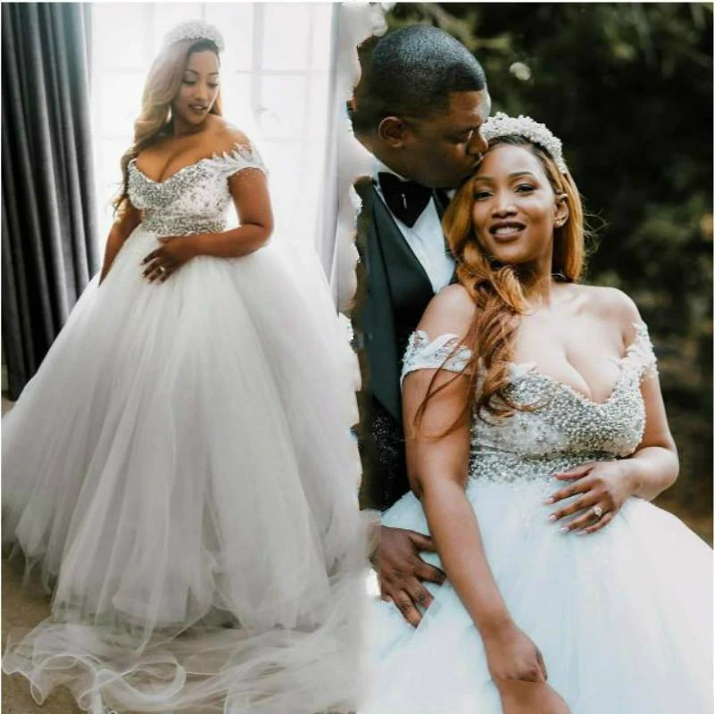 Plus Size Wedding Dresses Bridal Gowns African Off Shoulder Beaded Empire Pregant Country Wedding Dress Cheap robes de mariée