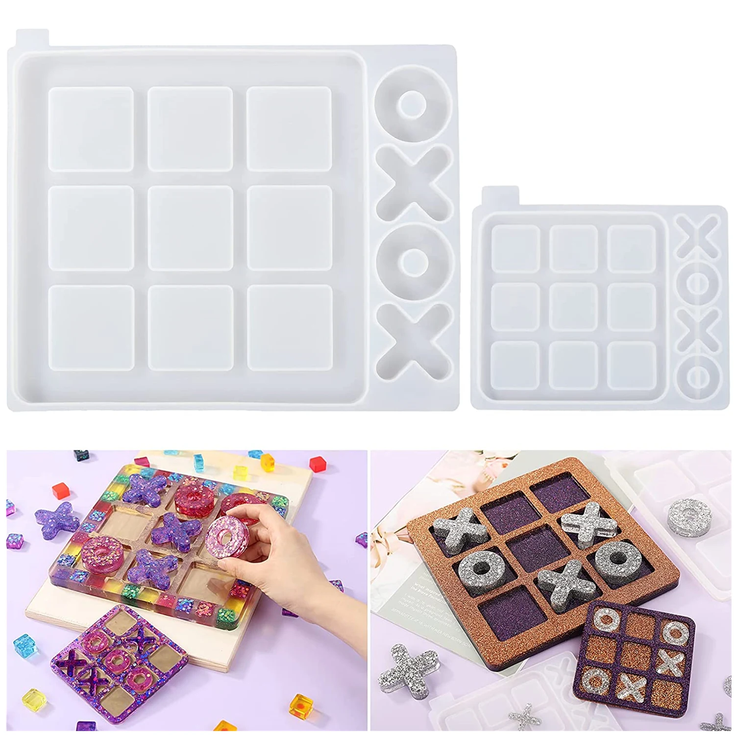 Large Tic Tac Toe Resin Mold Silicone Epoxy Resin Casting Moulds for DIY X O Tabletop Board Travel Game Polymer Clay Craft Molds