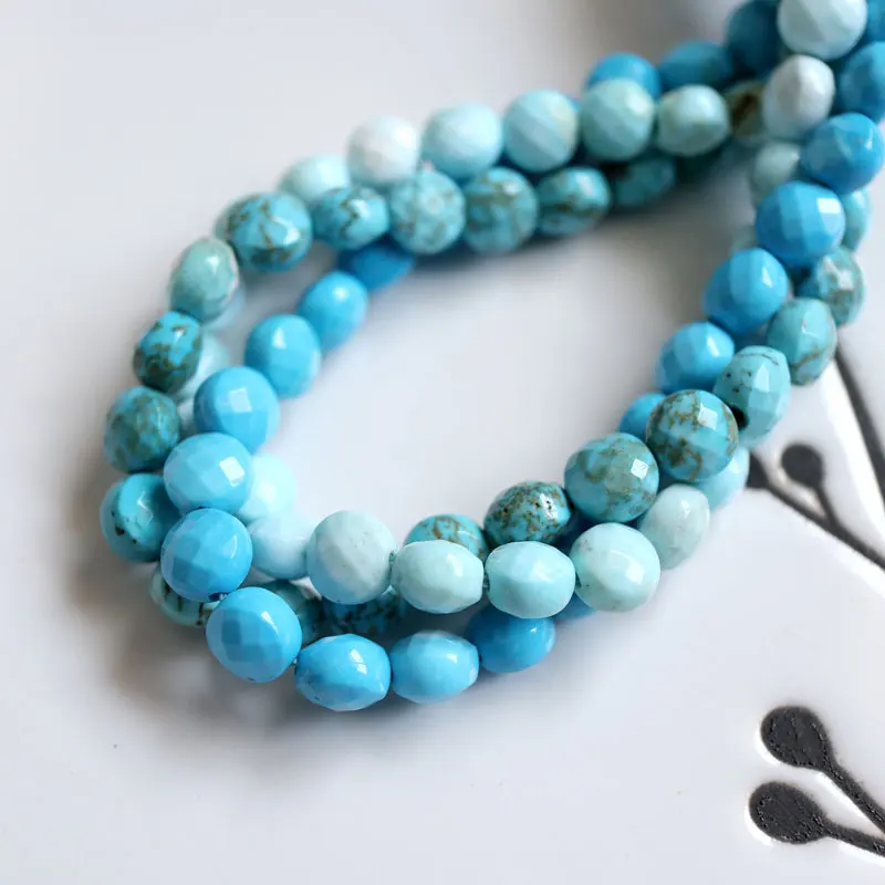 HEJI 7.5 inch/19cm Natural Green Blue Turquoise 6mm Button Faceted Coin Loose Beads Jewelry Making DIY For Women