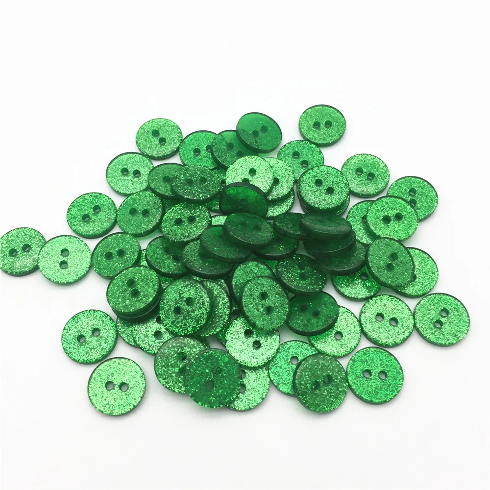 50pcs Dark Green Glitter Heart Star Round Shaped Buttons 2 Holes Sewing Accessories Embellishment DIY Sparkle Crafts Scrapbook