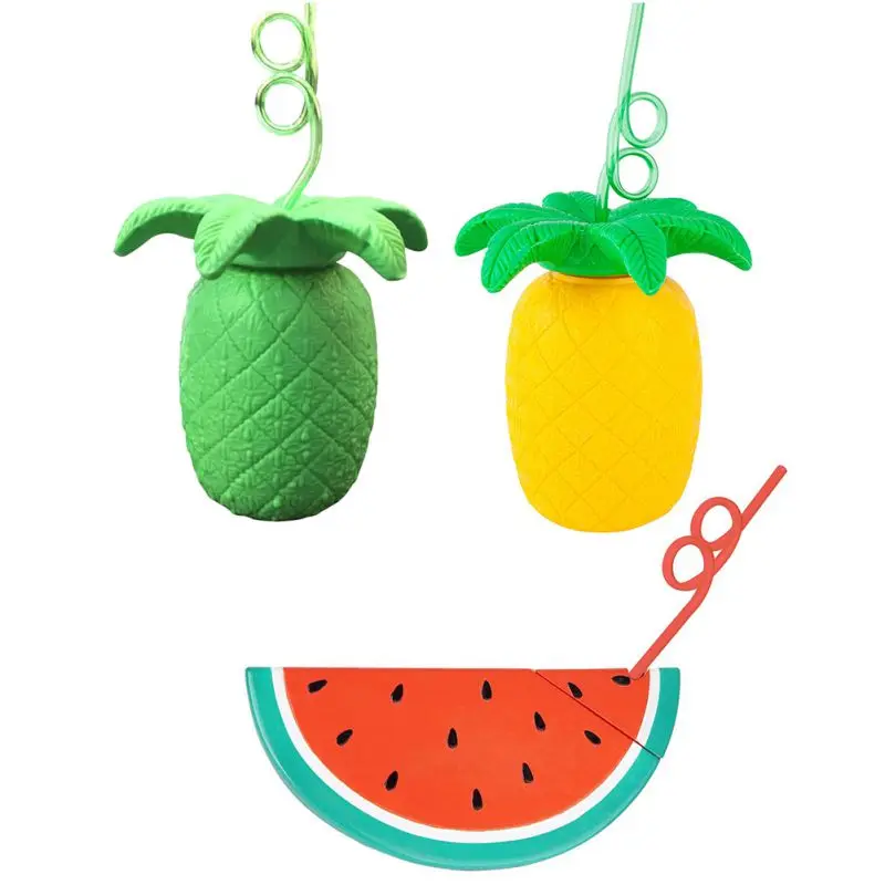 

Watermelon/pineapple Shaped straw Water Bottle Watermelon Travel Water Bottle Reusable Beach Tumbler Twisty drop shipping