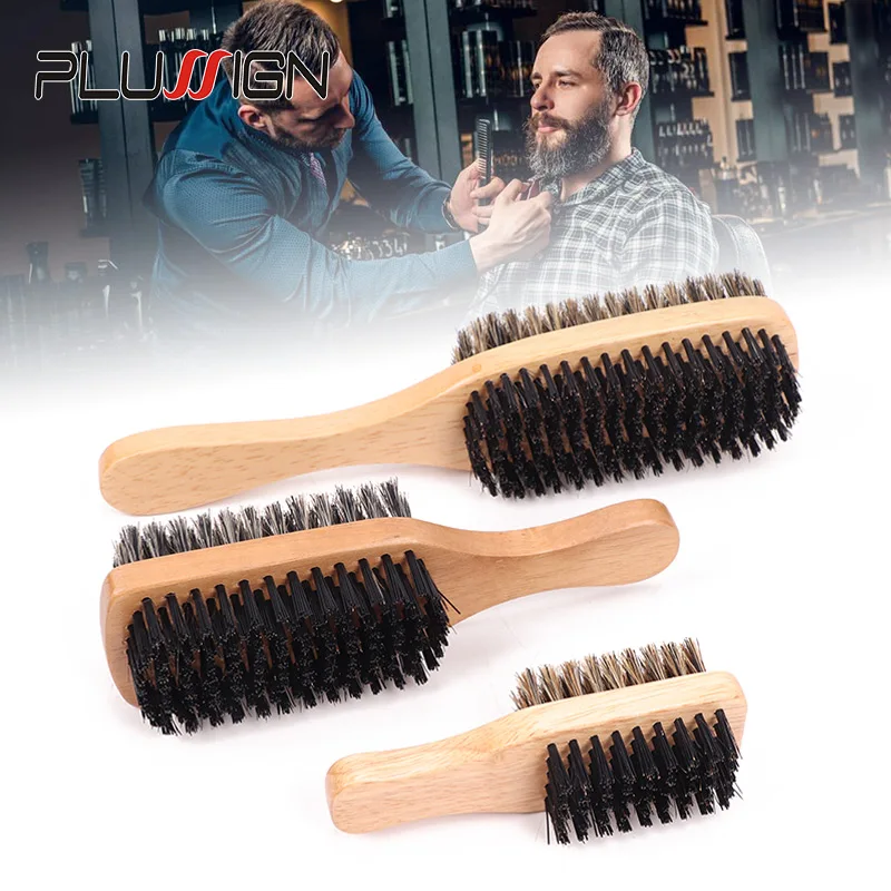 Plussign S M L Size Wood Handle Boar Bristle Cleaning Brush For Salon Barber Wooden Hair Brush Blowing Comb For Long Hair