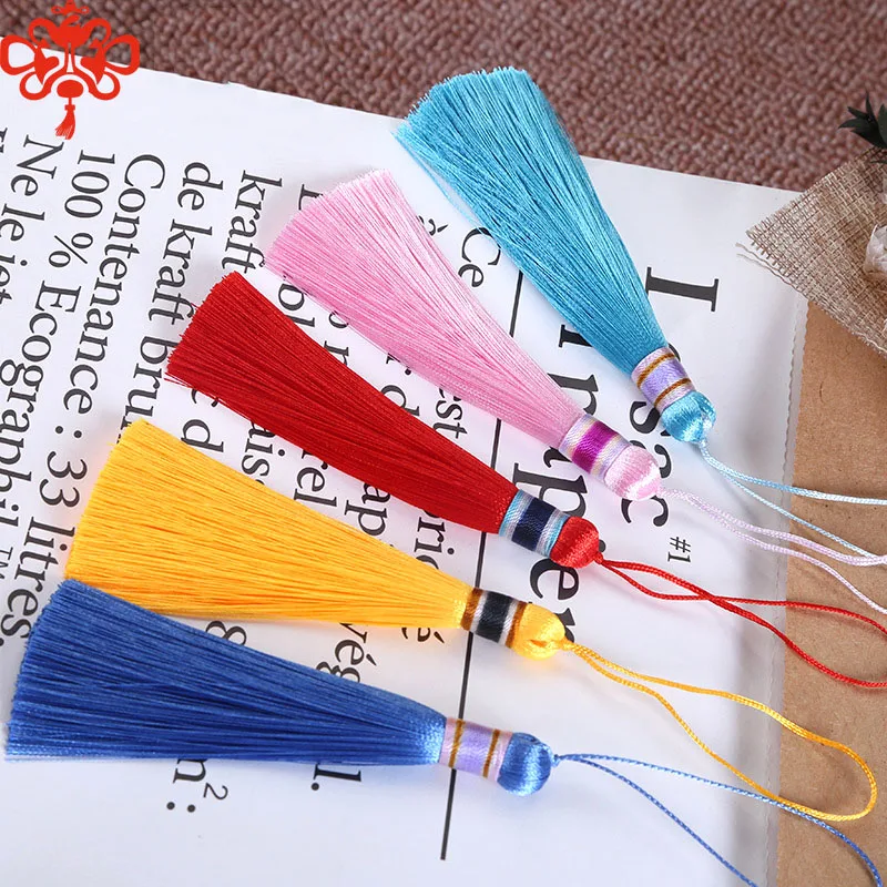 5Pcs/Pack 10CM Color Head Tassels Ice Silk Vertical Gradient Cable Tie Tassels Chinese Ancient Style Pressed Small Pendant