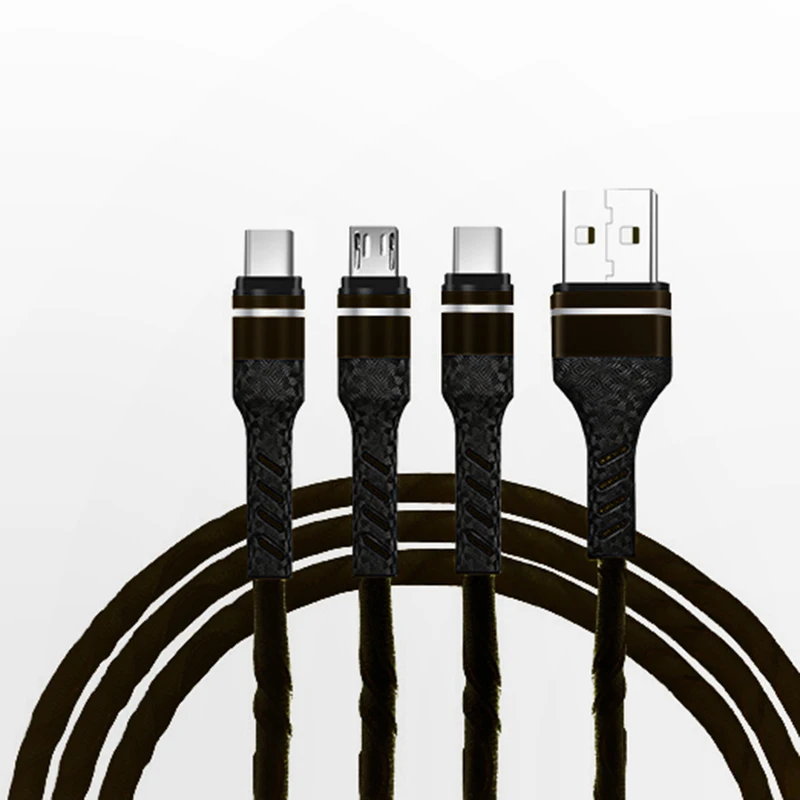 3 in 1  3A  Fast Charging  USB Data Transmission Extension Cable For Iphone Android  Type-c Mobile Phone