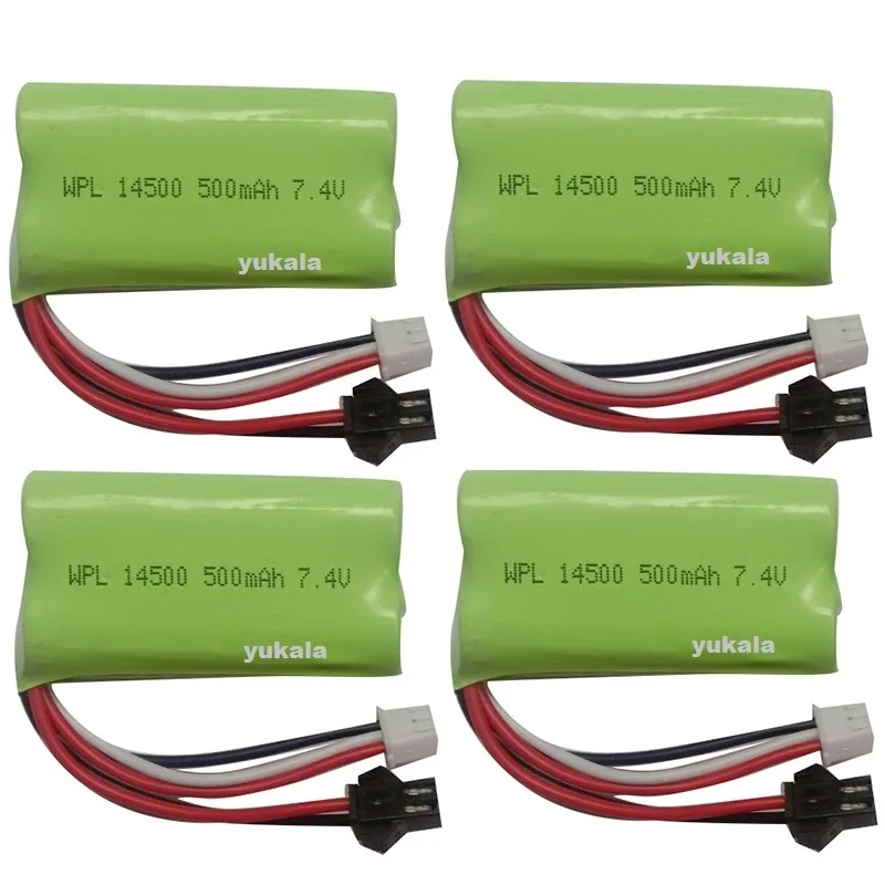 SM Plug 2S 7.4V 500mAh Li-ion Battery For MN45 WPL D12 D90 RC Car Boat Gun 2s Lipo Battery With Charger RC Car Accessories 14500