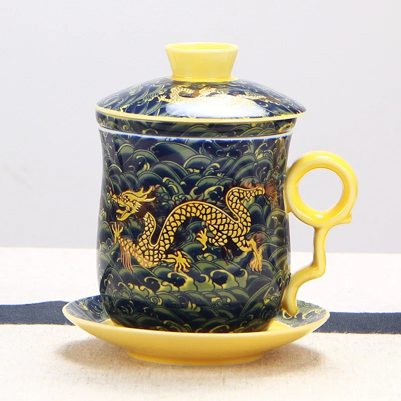 High-grade Chinese Dragon Mug Ceramic Teacups Luxury Office Water Cup Filter Tea Cup Infuser